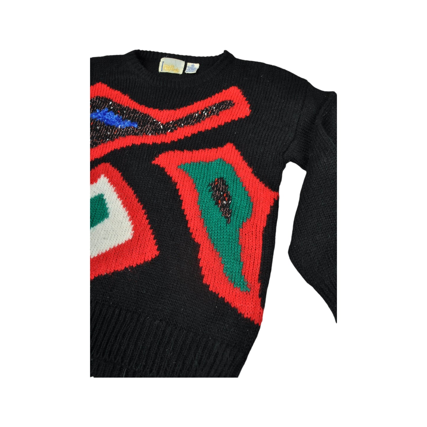 Vintage Knitwear Sweater Retro Pattern Black Ladies Small