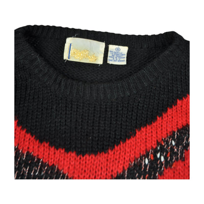 Vintage Knitwear Sweater Retro Pattern Black Ladies Small