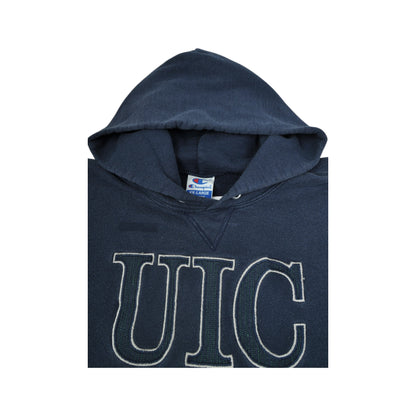 Vintage Champion UIC University Of Illinois at Chicago Sweatshirt Hoodie Navy Large