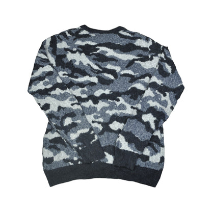 Vintage Crew Neck Knitwear Sweater Camouflage Pattern Multi Medium