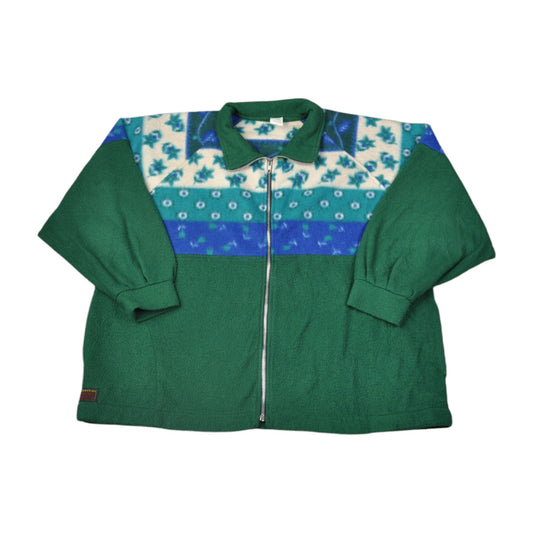 Vintage Fleece Jacket Retro Pattern Green Large