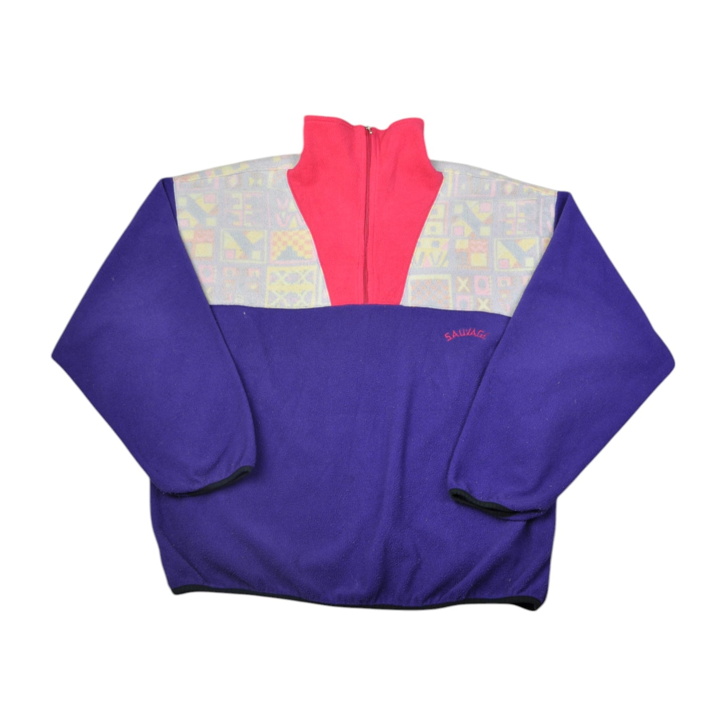 Vintage Sauvage Fleece 1/4 Zip Retro Pattern Multi Large