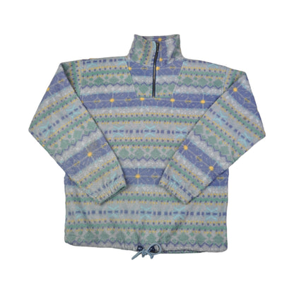 Vintage Fleece 1/4 Zip Retro Pattern Grey Small