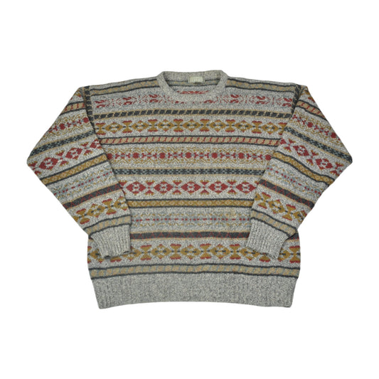 Vintage Knitwear Sweater Retro Pattern Grey Large