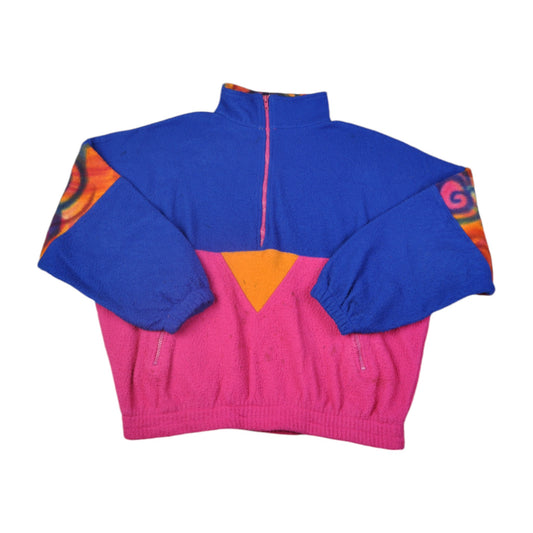 Vintage Fleece 1/4 Zip Retro Block Colour Multi Ladies Medium