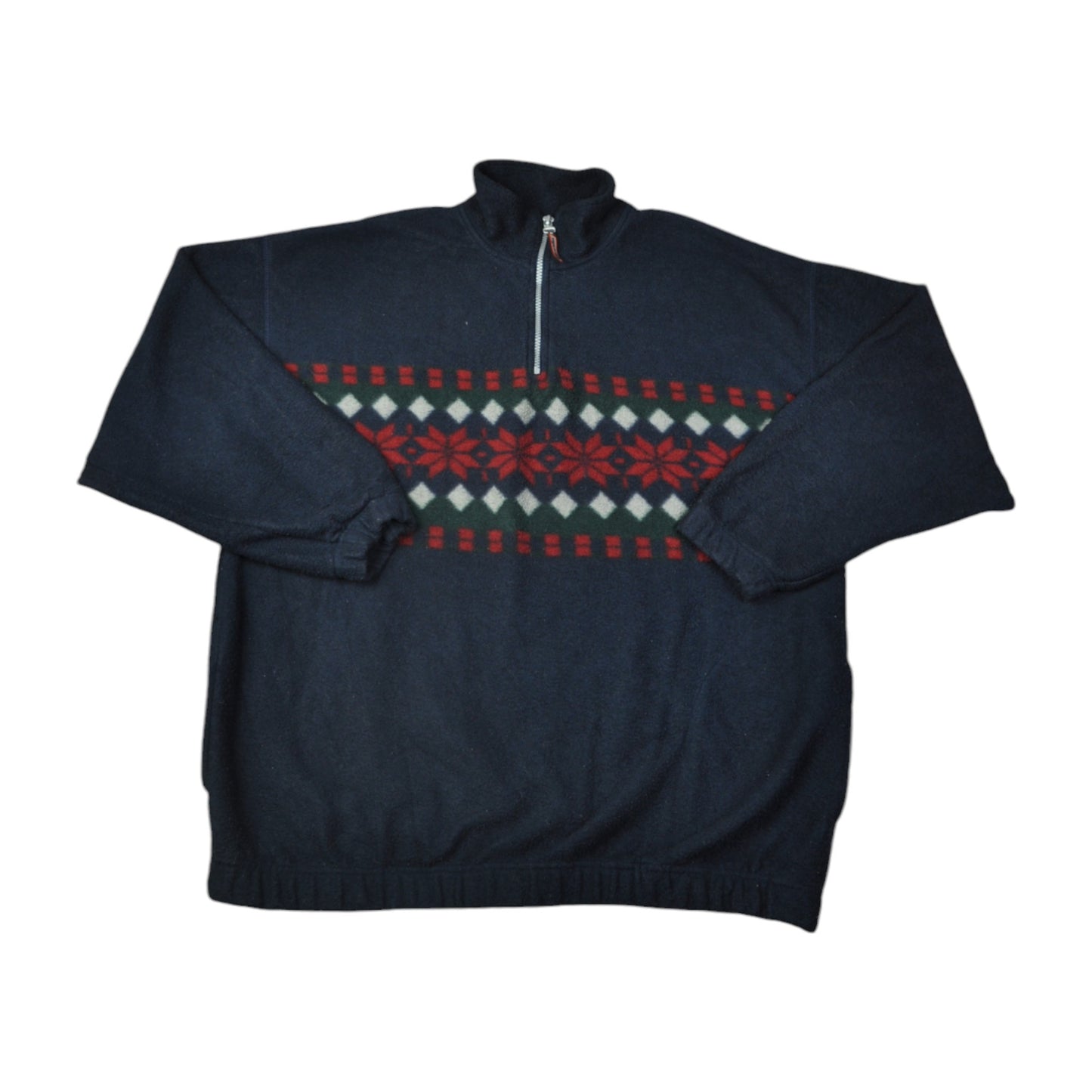 Vintage Fleece 1/4 Zip Retro Pattern Navy Medium