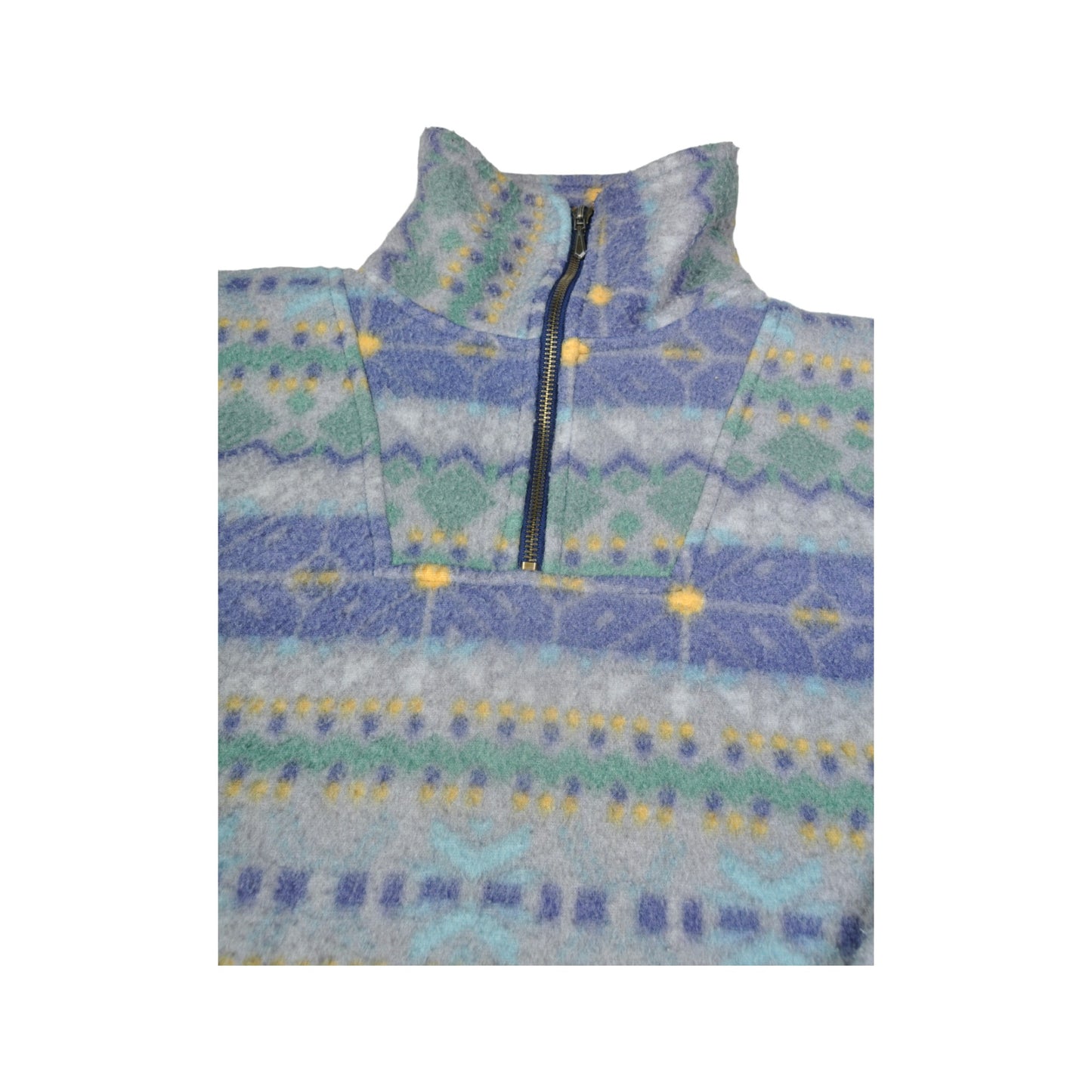 Vintage Fleece 1/4 Zip Retro Pattern Grey Small