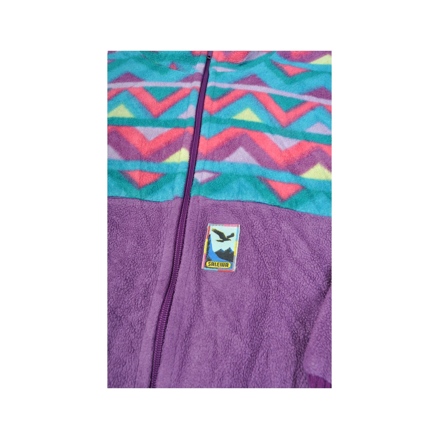 Vintage Salewa Fleece Jacket Retro Pattern Purple Medium