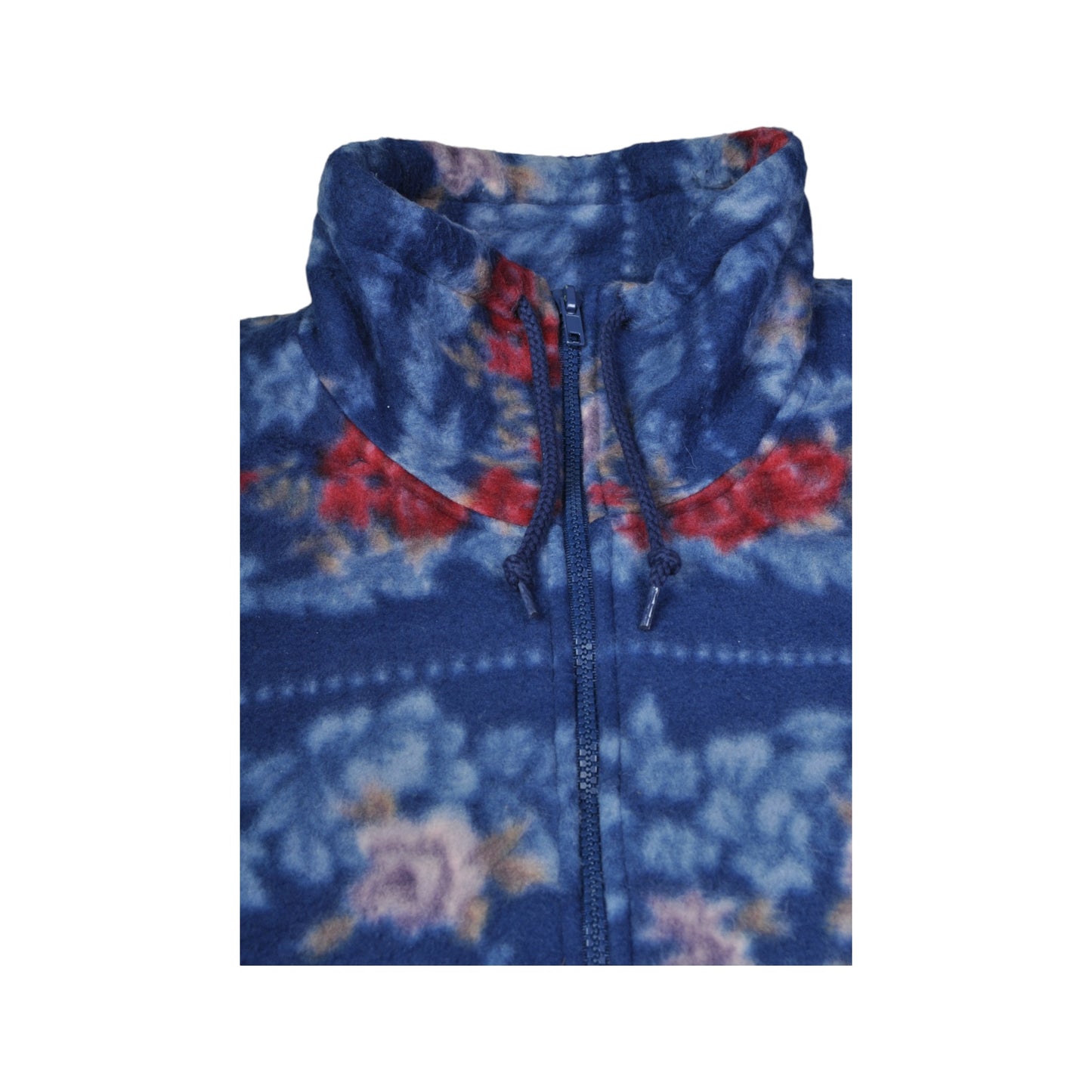 Vintage Fleece 1/4 Zip Floral Pattern Blue Ladies Large