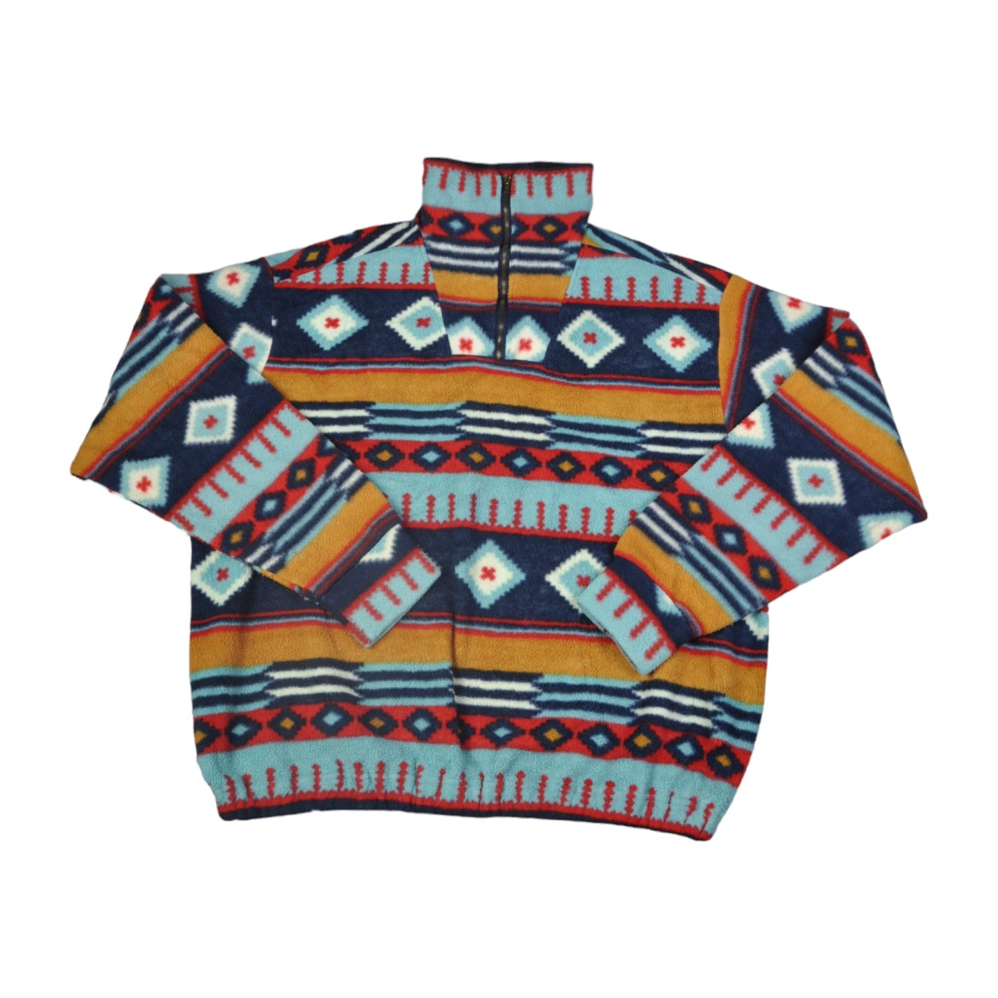 Vintage Fleece 1/4 Zip Retro Aztec Pattern Medium