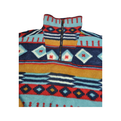 Vintage Fleece 1/4 Zip Retro Aztec Pattern Medium