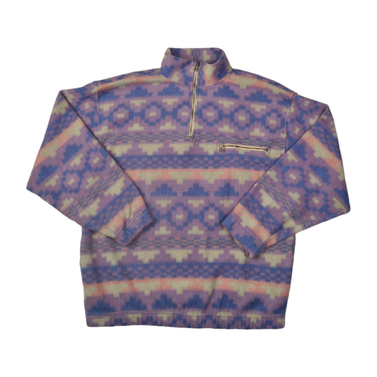 Vintage Fleece 1/4 Zip Retro Aztec Pattern Purple Large