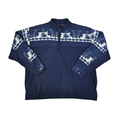 Vintage Fleece 1/4 Zip Retro Pattern Blue XL