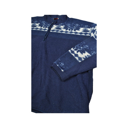 Vintage Fleece 1/4 Zip Retro Pattern Blue XL