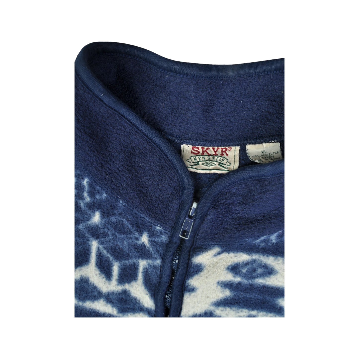 Vintage Fleece 1/4 Zip Retro Pattern Blue XL