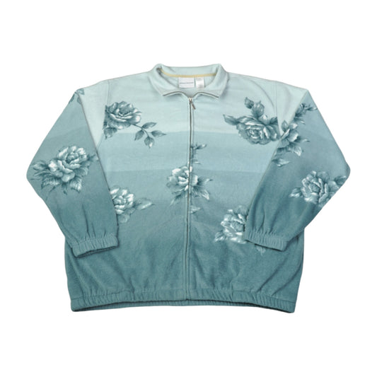 Vintage Fleece Jacket Flower Pattern Blue Ladies Large