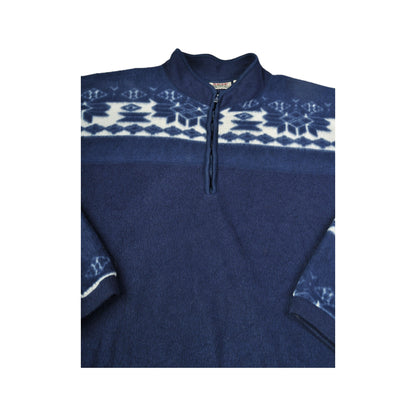 Vintage Fleece 1/4 Zip Retro Pattern Blue XL