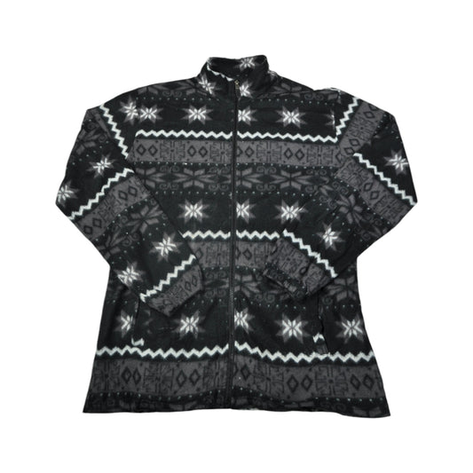 Vintage Fleece Jacket Retro Pattern Black Medium