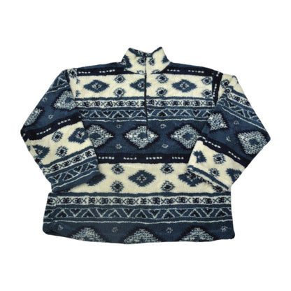 Vintage Fleece Jacket Aztec Pattern Blue Ladies Large