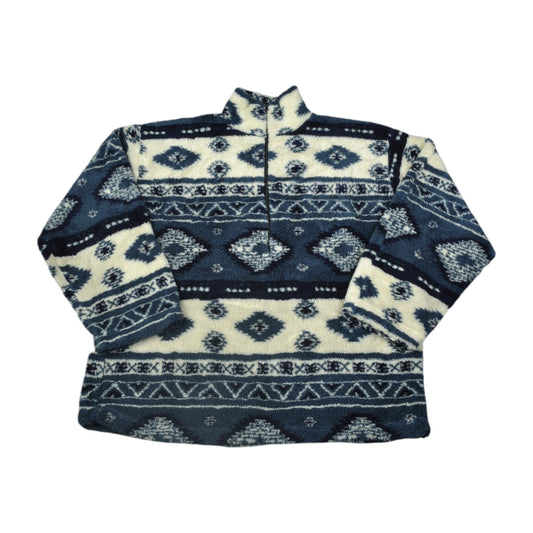 Vintage Fleece Jacket Aztec Pattern Blue Ladies Large