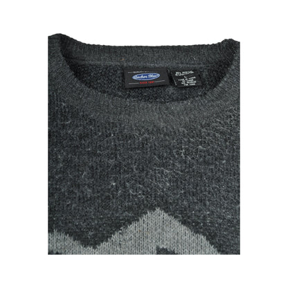 Vintage Crew Neck Knitwear Sweater Retro Pattern Grey Large