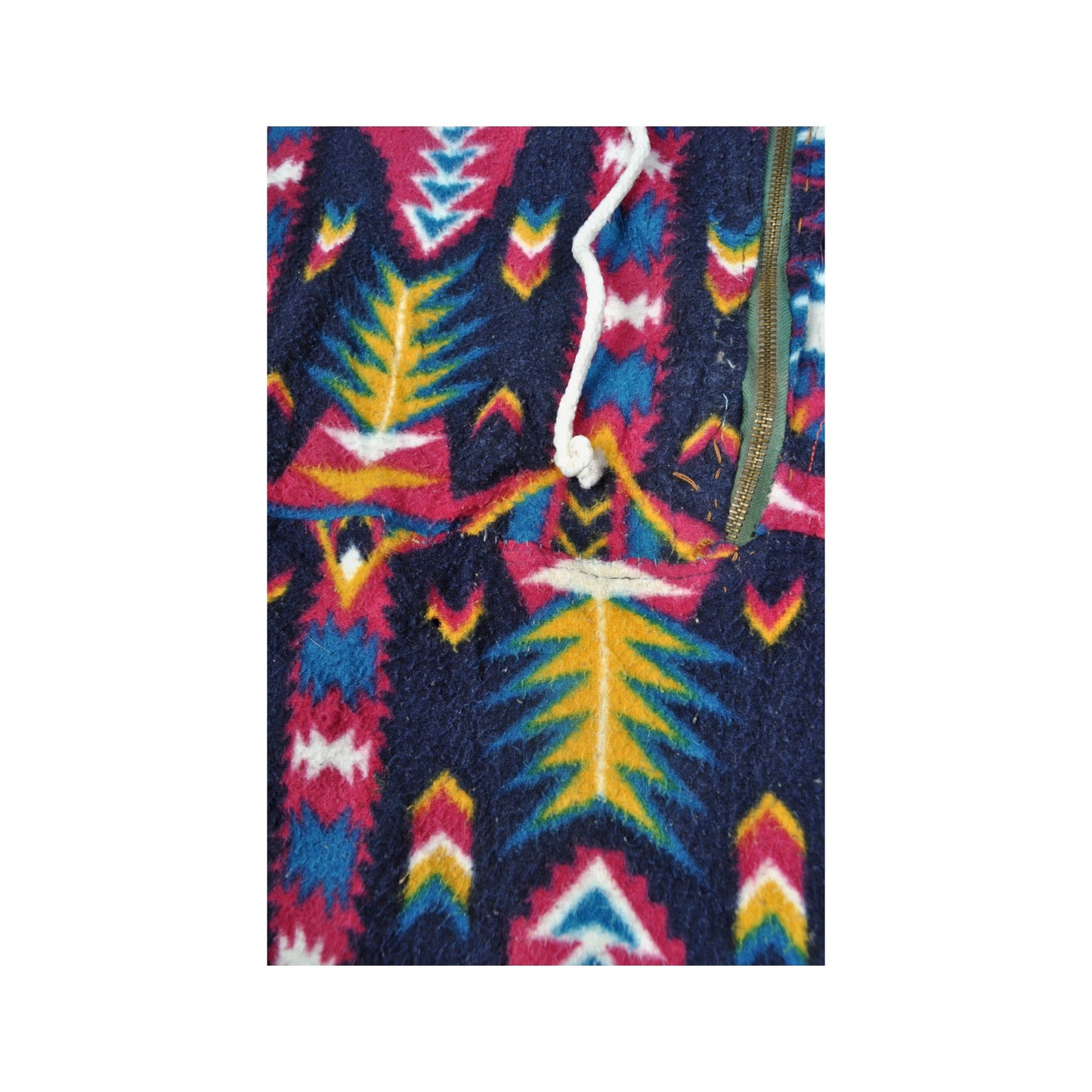 Vintage Hooded Fleece 1/4 Zip Retro Pattern Multi Large