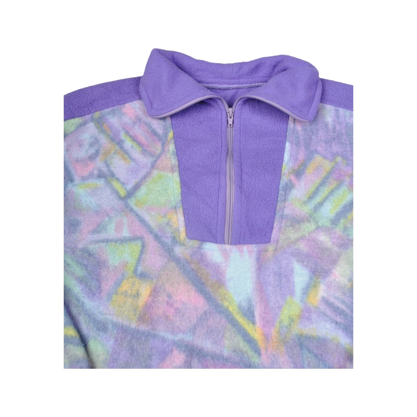 Vintage Fleece 1/4 Zip Retro Pattern Purple Large