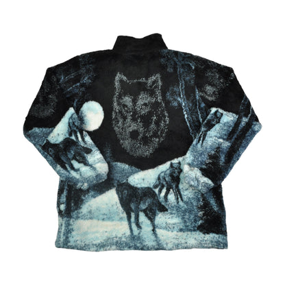 Vintage Fleece Jacket Wolf Pattern Black Small