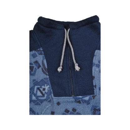 Vintage Fleece 1/4 Zip Retro Pattern Blue Small