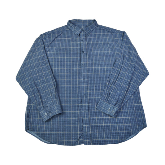 Vintage Corduroy Checked Pattern Shirt Blue XXL