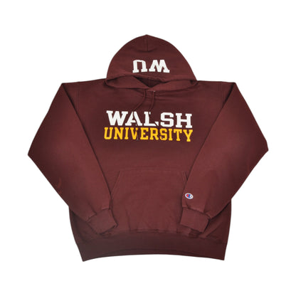 Vintage Champion Walsh University Sweatshirt Hoodie Burgundy Medium