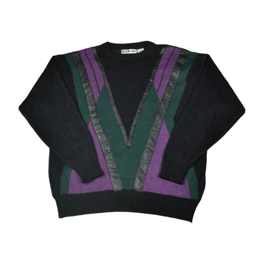 Vintage Knitwear Sweater Retro Pattern Black Large