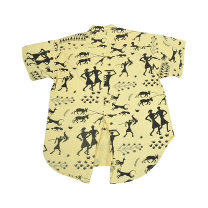 Vintage 90's Shirt Tribal Pattern Short Sleeve Yellow Ladies Small