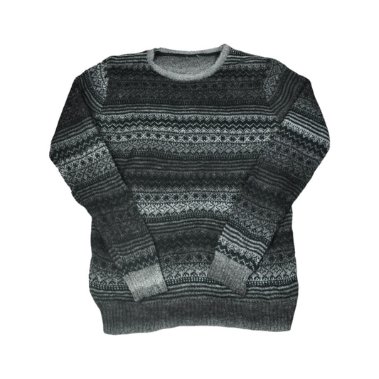 Vintage Crew Neck Knitwear Sweater Retro Pattern Grey XS