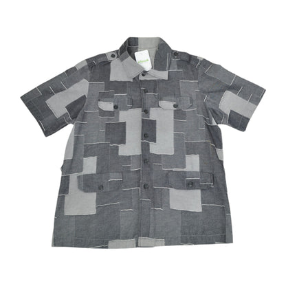 Vintage 90's Shirt Patchwork Style Short Sleeved Grey Large