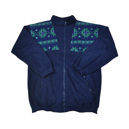 Vintage Jacket Fleece Retro Pattern Blue Large