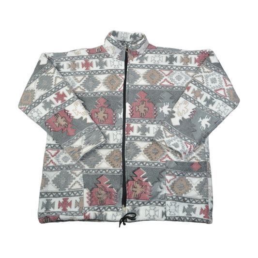 Vintage Fleece Jacket Aztec Pattern Grey Large