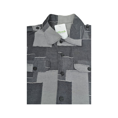 Vintage 90's Shirt Patchwork Style Short Sleeved Grey Large