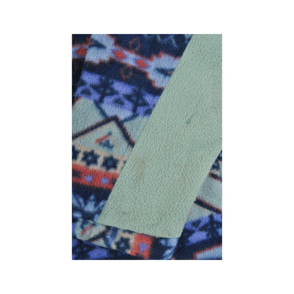 Vintage Fleece 1/4 Zip Retro Pattern Green/Blue Medium