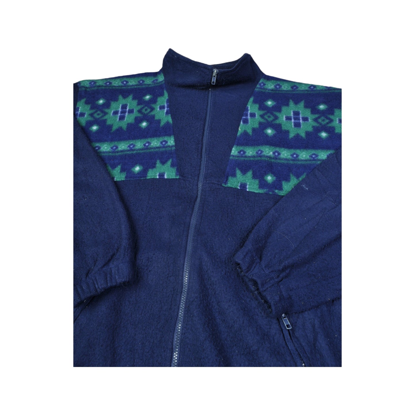 Vintage Jacket Fleece Retro Pattern Blue Large