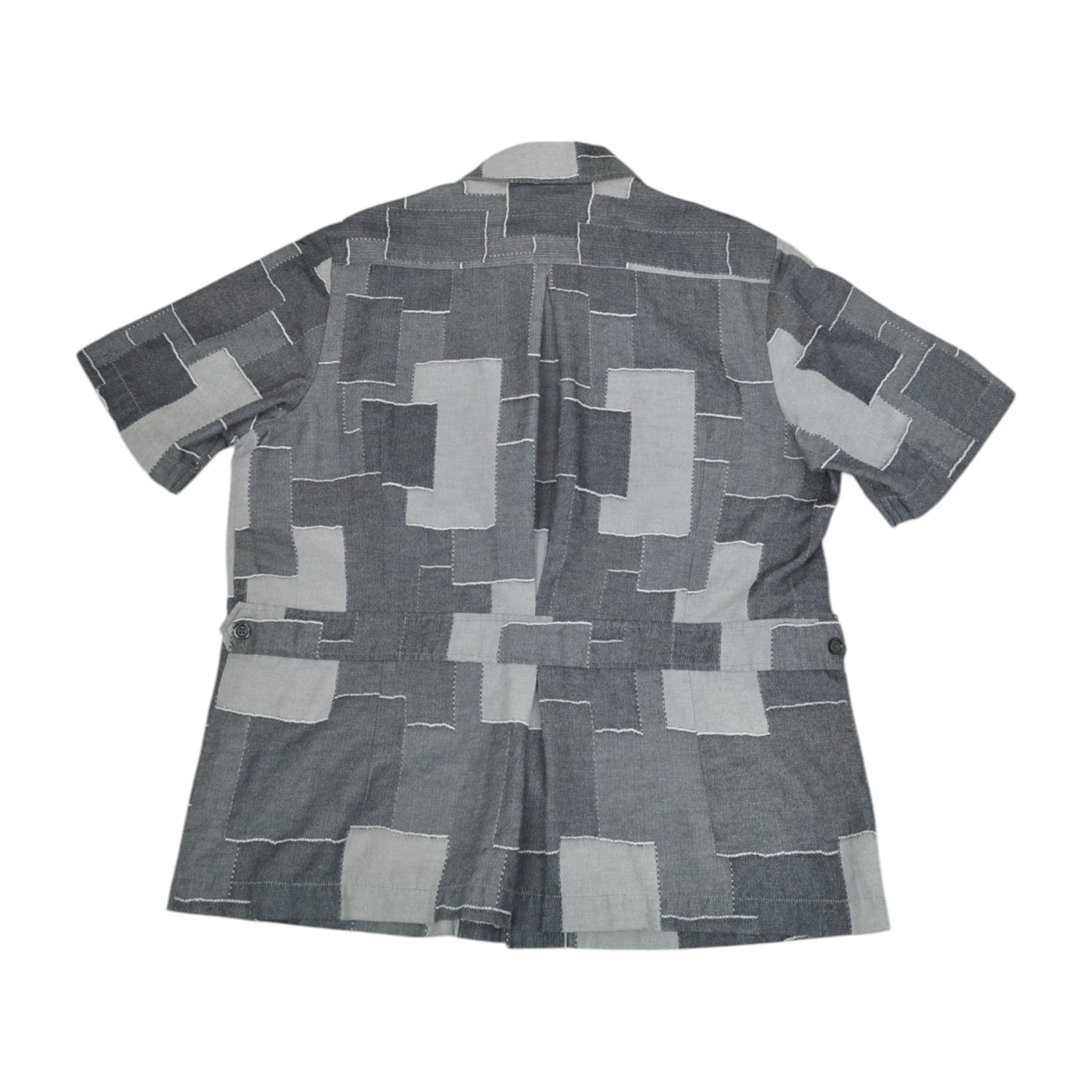 Vintage 90's Shirt Patchwork Style Short Sleeved Grey Large