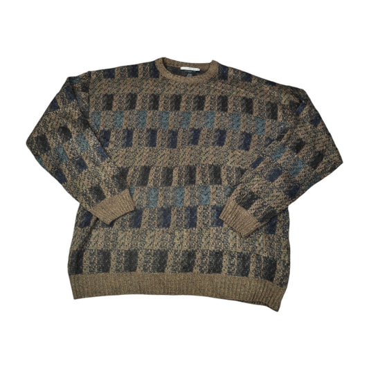 Vintage Knitwear Sweater Retro Pattern Brown XL