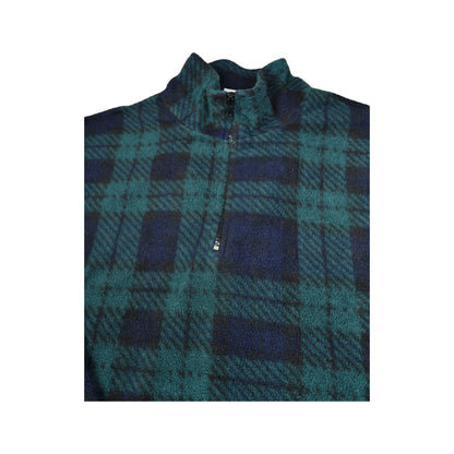 Vintage Fleece 1/4 Zip Check Pattern Navy/Green Small