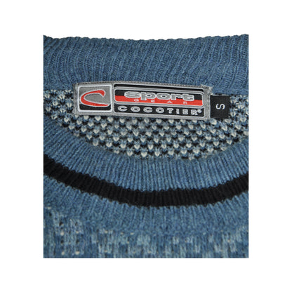 Vintage Crew Neck Knitwear Sweater Retro Pattern Blue Medium