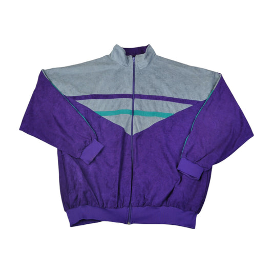 Vintage Windbreaker Jacket Velour Block Colour Purple Large