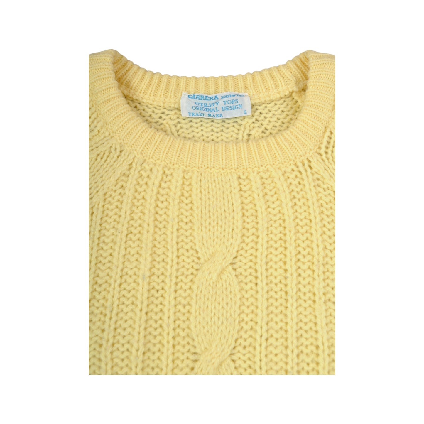 Vintage Knitted Jumper Cable Knit Yellow Ladies Large