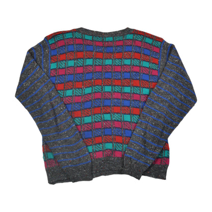 Vintage Knitwear Sweater Retro Pattern Grey Small