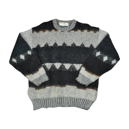 Vintage Crew Neck Knitwear Sweater Retro Pattern Multi Small