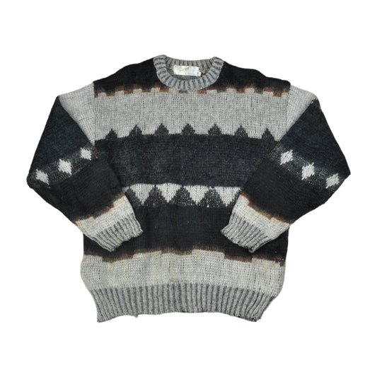 Vintage Crew Neck Knitwear Sweater Retro Pattern Multi Small