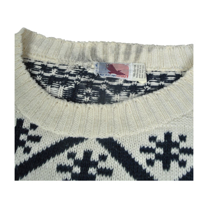 Vintage Cotton Knitwear Sweater Retro Pattern Beige XL